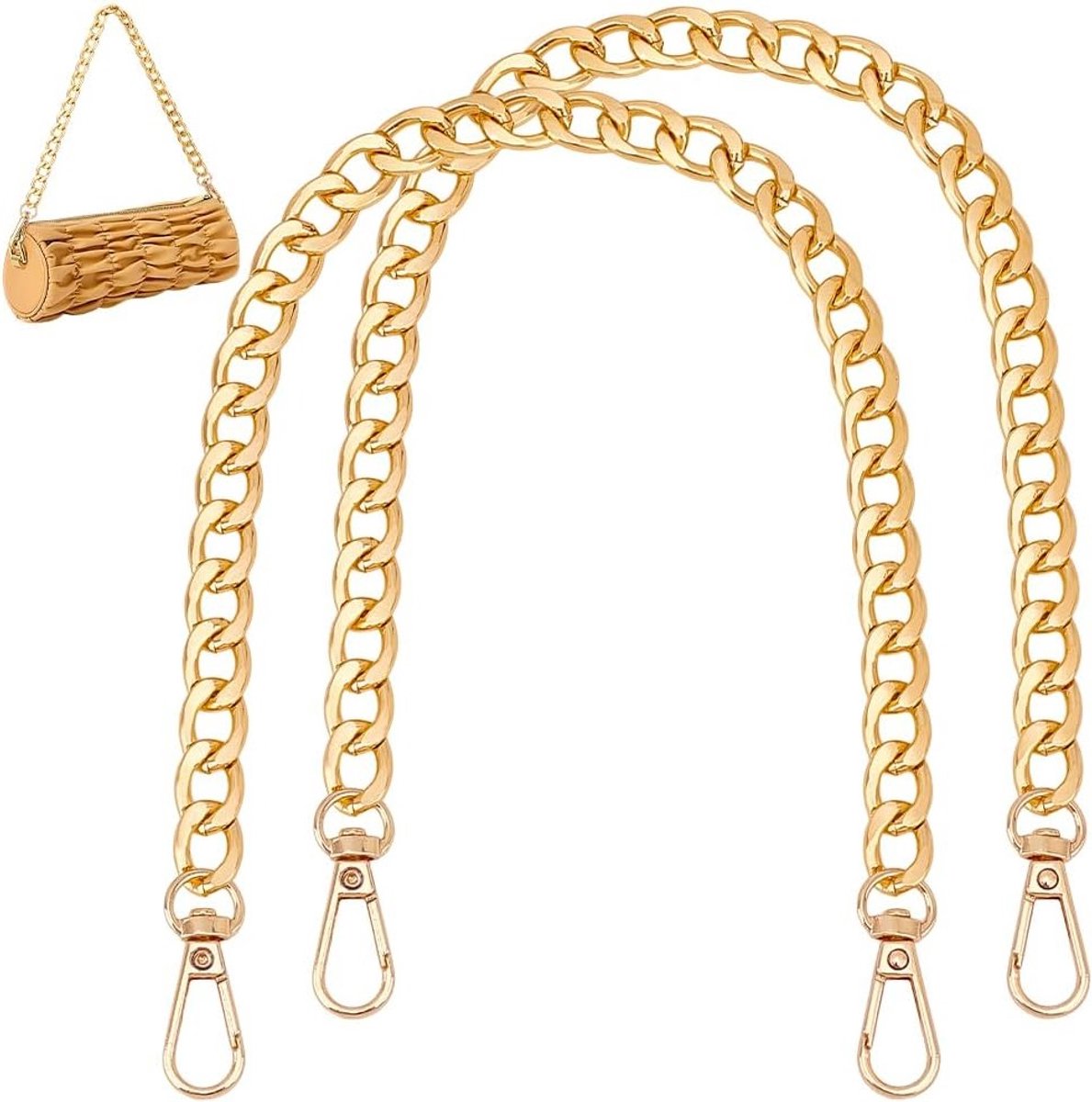 2 Strands 40 cm Plat Aluminium Handtasriemen met Draaibare Legeringen Klemmen, Vervangende Metalen Riemen voor Handtassen en Clutches, Goudkleurig