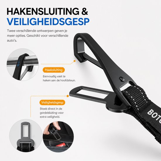 BOTC Ceinture pour Chiens 3 en 1 - Ceinture de sécurité pour chien - Réfléchissante - Ceinture de sécurité pour chien - Ceinture de voiture pour chien - Zwart - Acier inoxydable