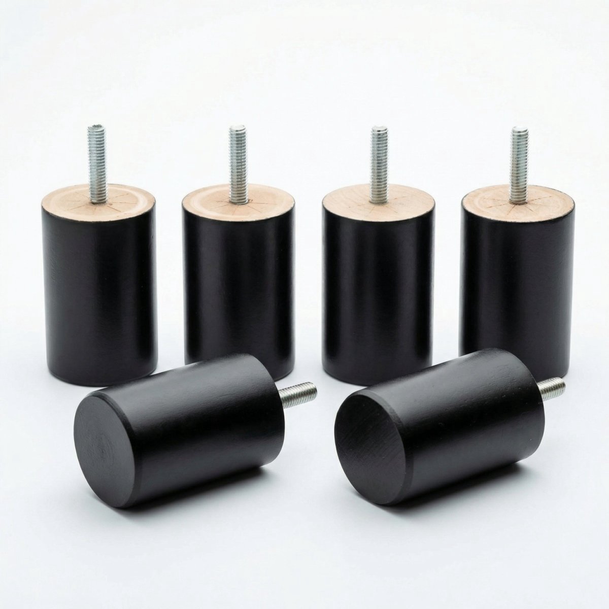 Mörgenn Meubelpoot - Boxspringpoot - Bedpoot - Rond - Hout - M8 Schroefdraad - 6 cm - Zwart - Set van 6