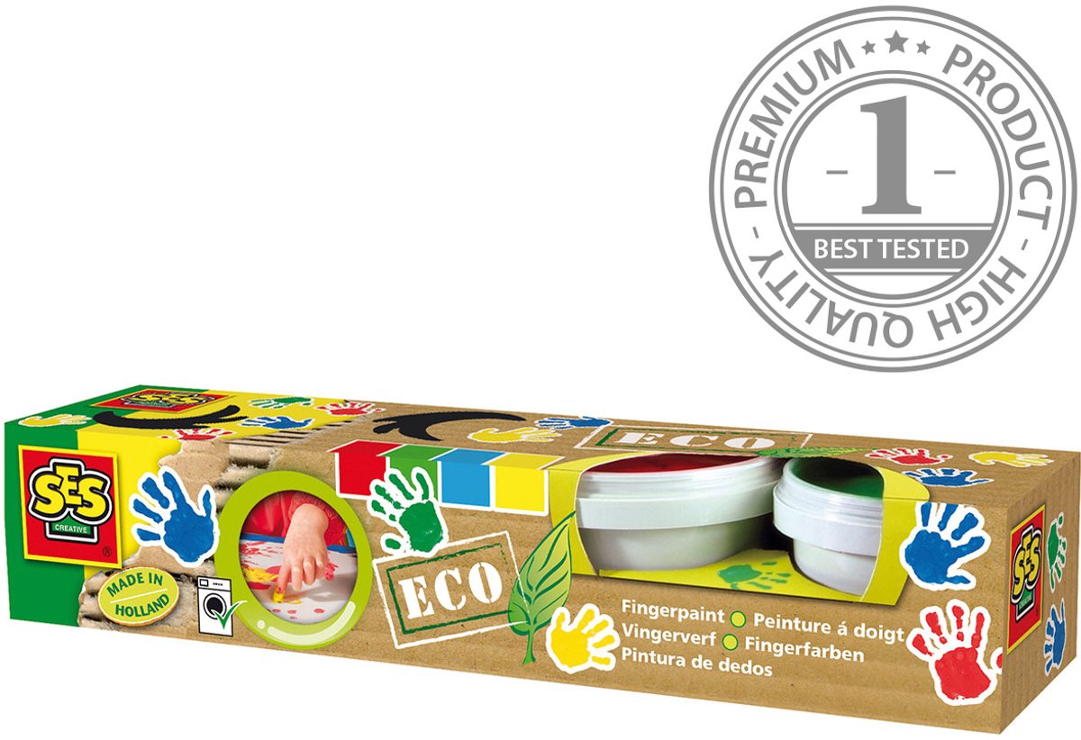 SES Creative Vingerverf - 4 Basiskleuren - Vanaf 2 Jaar - 4 x 110 ml - Knutselen - Glutenvrij - Schoencadeautjes Sinterklaas — afbeelding 3