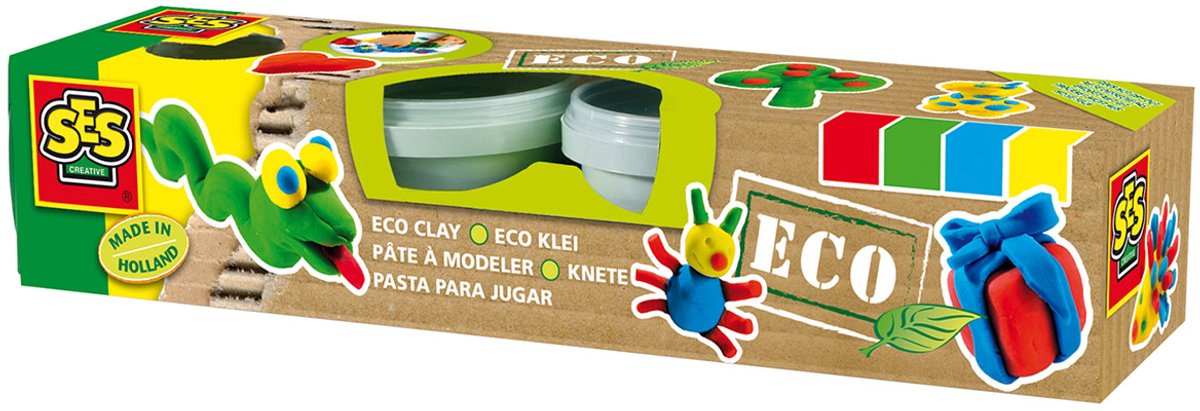 SES Creative - Eco Klei - Basiskleuren (4x90g) - Vegan en Glutenvrij - Herbruikbaar - Uitwasbaar - Vanaf 2 jaar — afbeelding 9