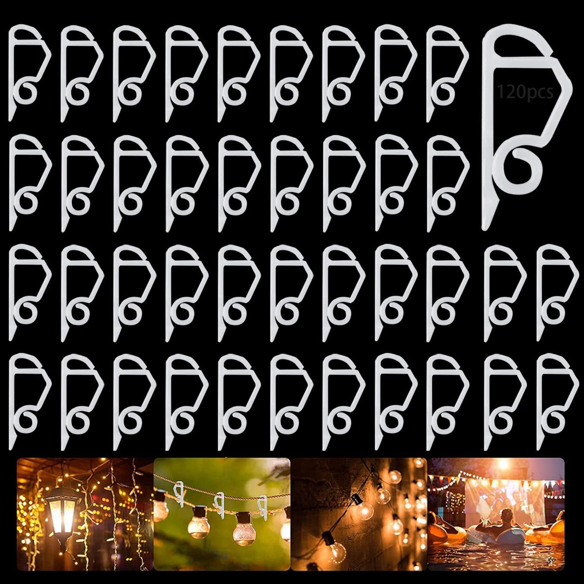 SPHProducts - Kerstlichtclips - 120 stuks lichtketting haken - Perfect voor kerstdecoratie - Kunststof - Buiten hangende haken - Geschikt voor dakgoten...