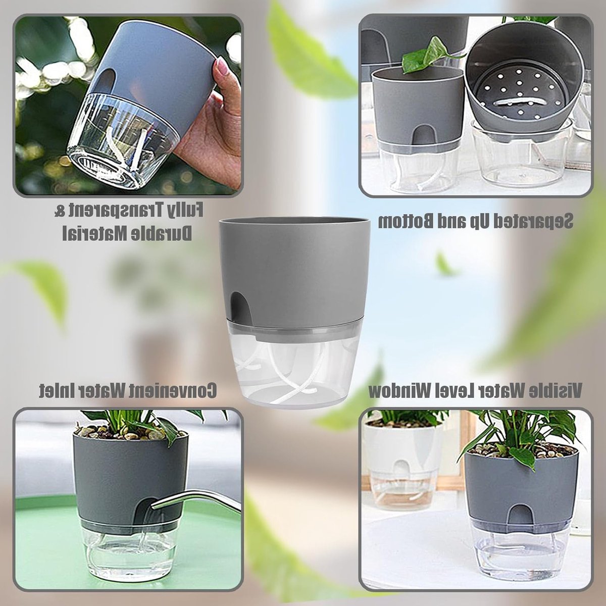 Zelfbewaterende Bloempot - Keukenset voor Kruiden en Planten met Automatisch Bewateringssysteem (Zwart) — cadeau in Wonen & Interieur - foto 4