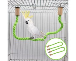 SPHProducts - Vogel Schommel - Vogelspeelgoed - Handgemaakt van hennep - Groen - Zit- en klimstok - Geschikt voor Parkieten - 2-pack