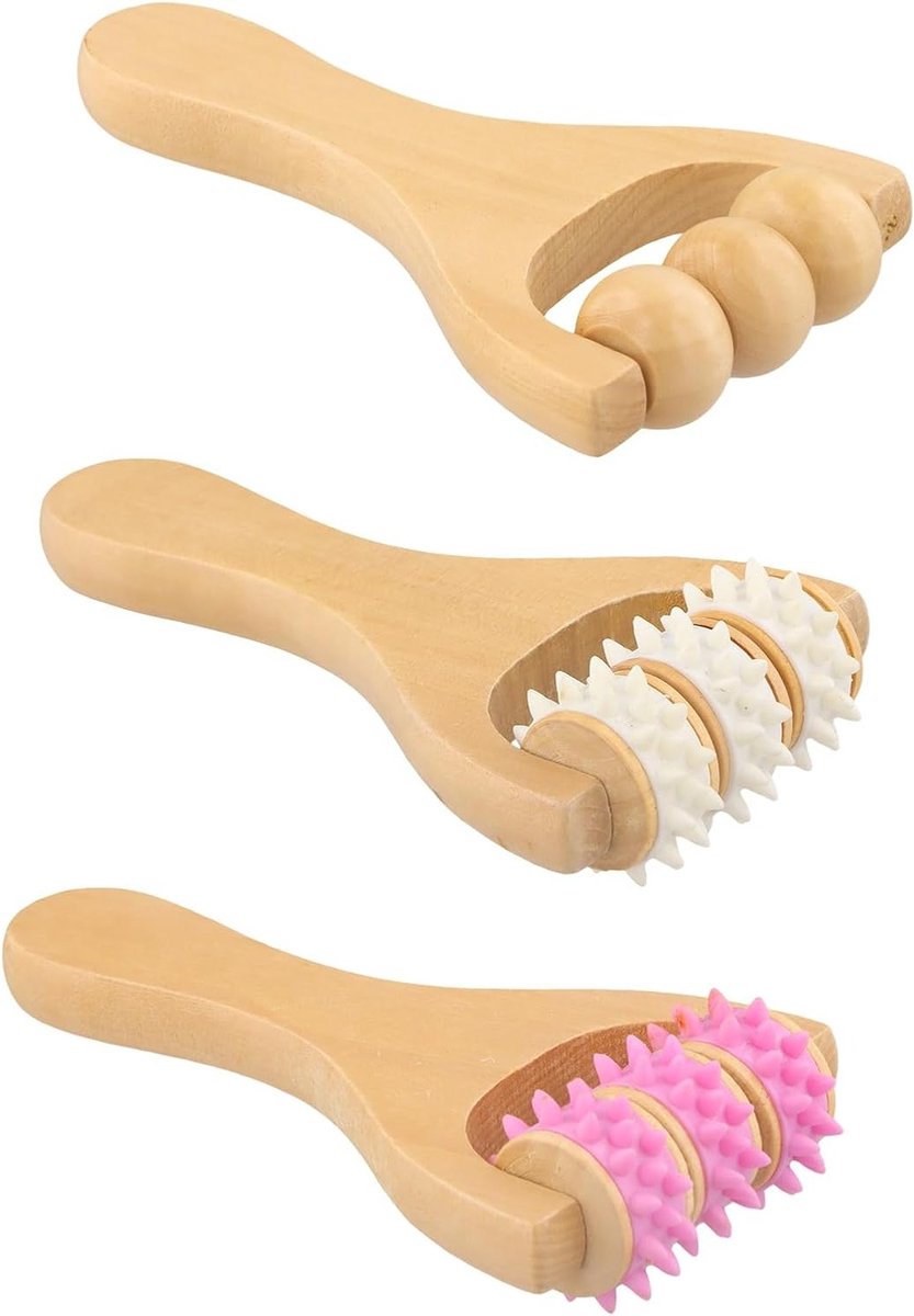 Houten handmassage wielen voor ontspanning van spieren, benen en handen - Handmatig massagegereedschap voor volledige lichaamsmassage