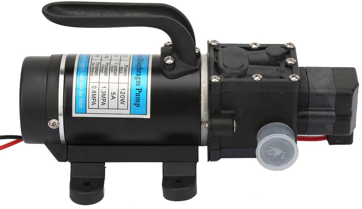 Allecto - Membraanwaterpomp - 12V 24V - Hoog vermogen - Zwart - Draagbaar - Tuinbewatering - Hogedrukreiniger - Compact ontwerp