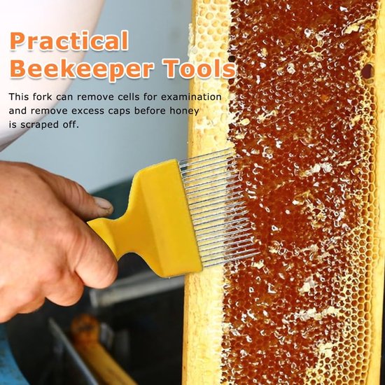 Allecto - Stainless Steel Discovery Fork - Beekeeper Tool - 21 Tanden - Geel - Beekeeping Equipment - Perfect voor Imkers - 20.5 x 7 cm van Merkloos	 — afbeelding 4