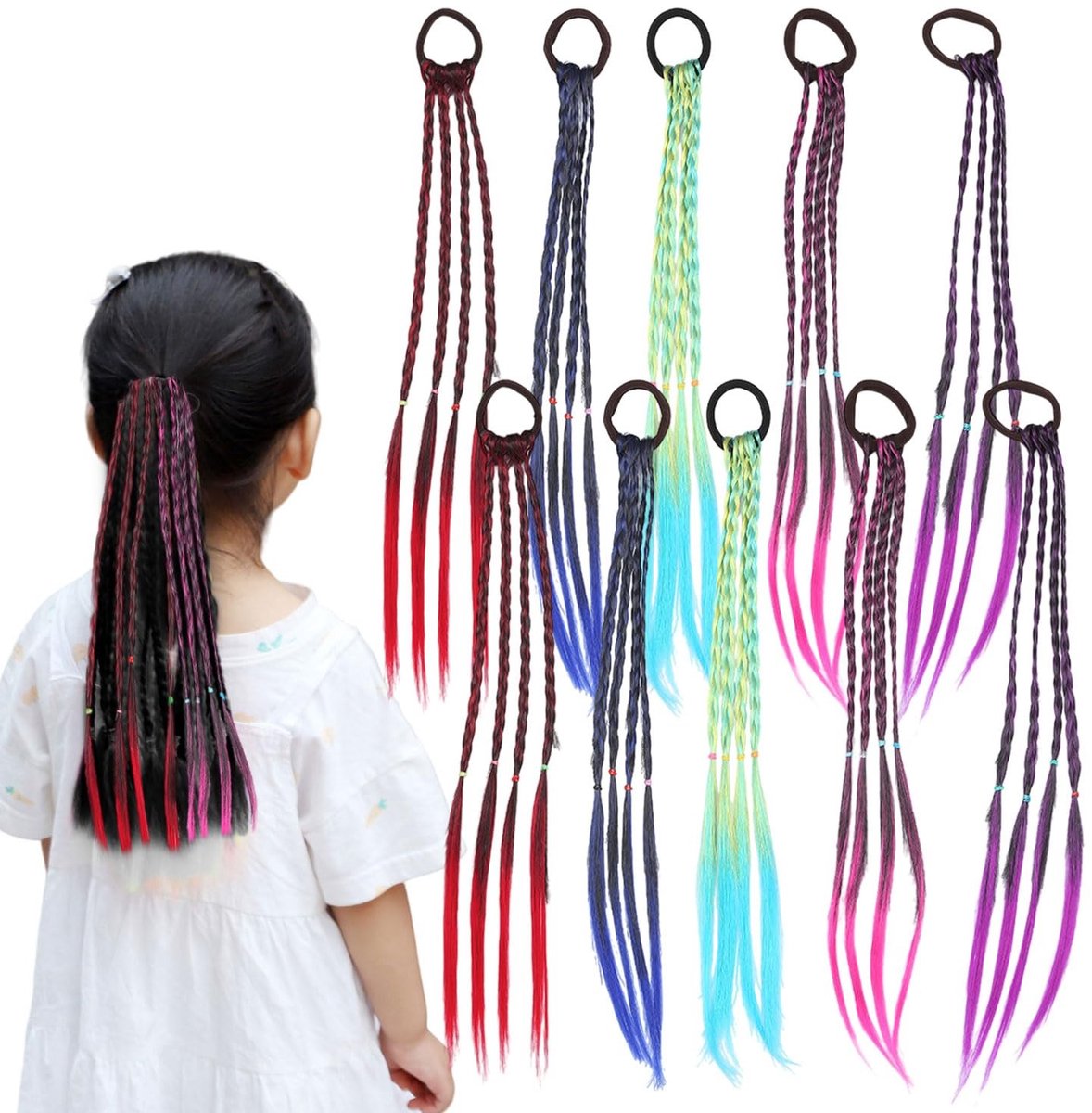 Pack van 10 Kleurrijke Haarverlengingen voor Kinderen - Ombre Twist Vlechten