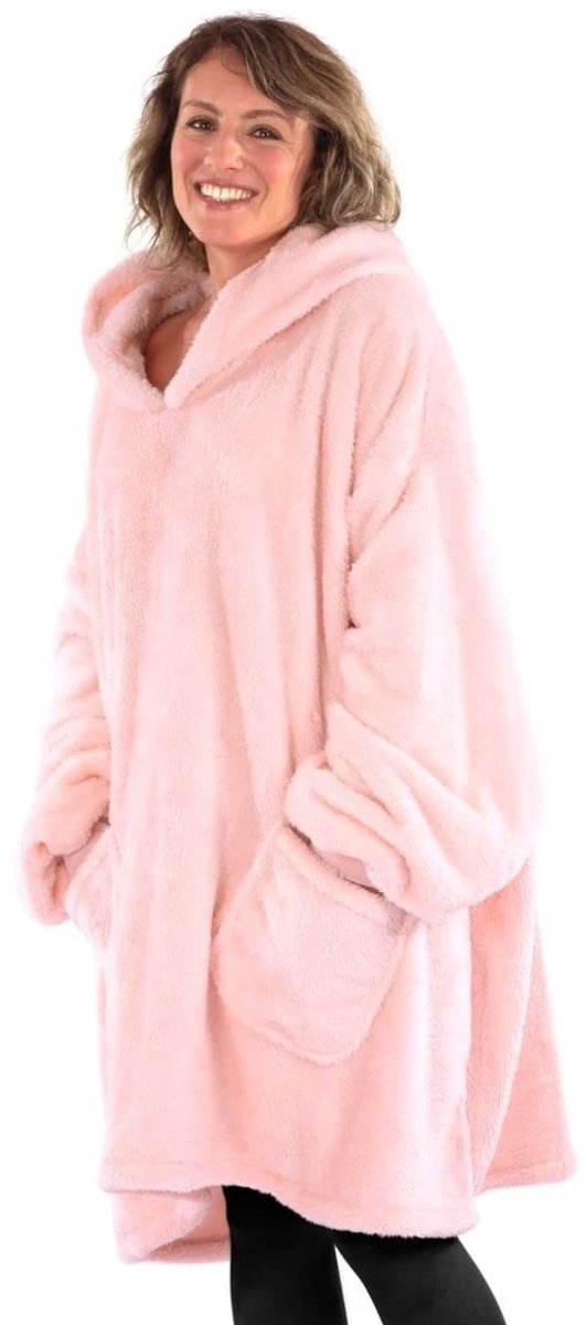 ONF3 - Draagbare deken - Oversized hoodie - Zacht en comfortabel - Roze leigrijs - Sherpa fleece - Perfect voor thuis en onderweg - Geschikt voo...