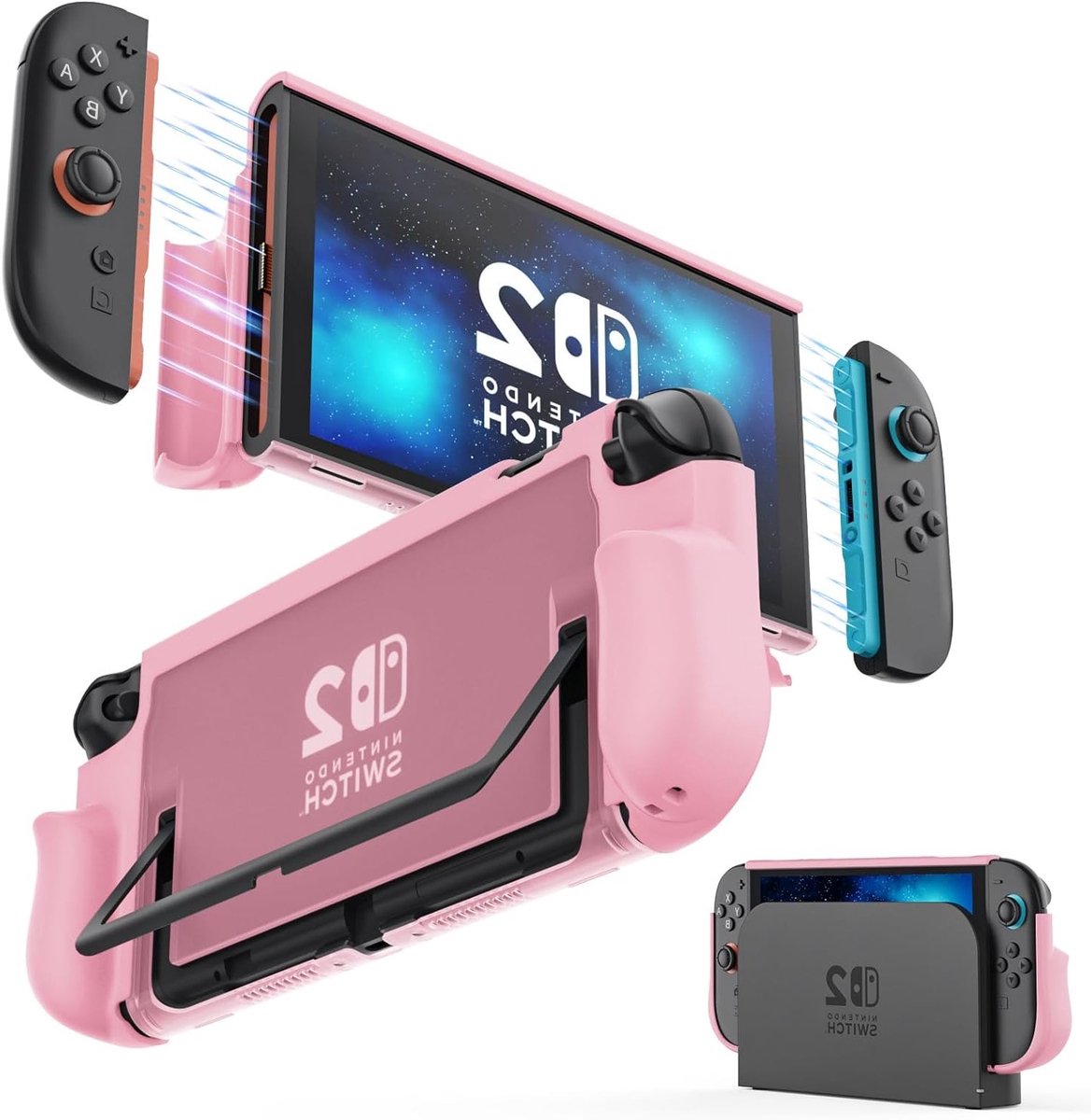 Dockable Cover voor Nintendo Switch 2 (2025) - Beschermhoes met Snelle Joy-Con Ontgrendeling, Schokbestendig en Krastbestendig, Roze