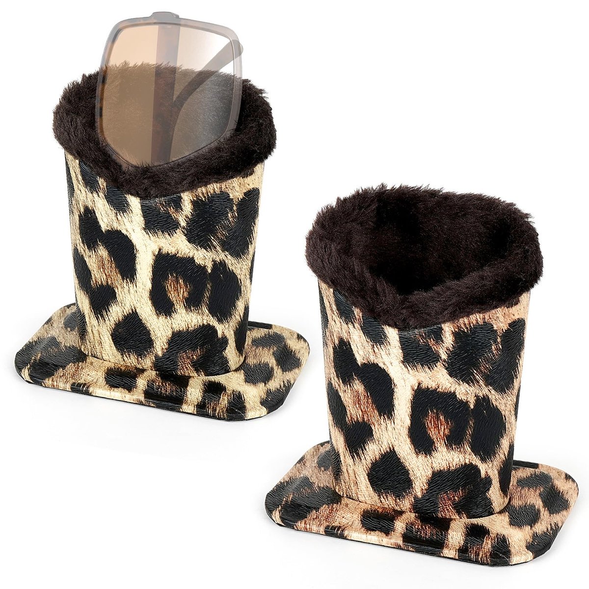 ONF3 - Set van 2 Extra Grote Zonnebrilhouders - Pluche Gevoerde Stof - Bruin - Compatibel met Gucci en Burberry - Ideaal voor Modebewuste Klanten