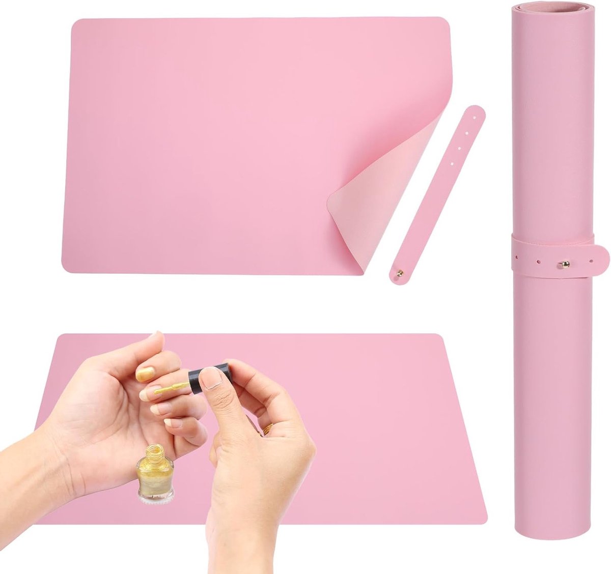 Vouwbare Armsteun voor Nagelkunst, Zacht PU Leer Kussen voor Manicure, Handsteun en Nageltraining Pad (Roze)