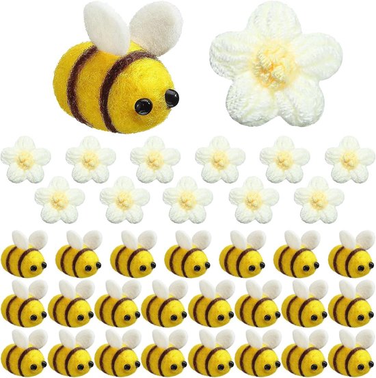 Gevilt bij met zwarte strepen, witte vleugels en oogjes. Witte bloemen. Totaal 37 stuks.