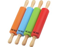 Set van 4 Grote Siliconen Deegrollers met Houten Handvat, Ideaal voor Taart, Pizza en Brooddeeg