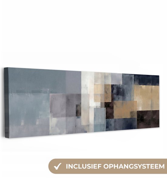 Canvas schilderij 150x50 cm - Exclusieve wanddecoratie Rechthoeken - Abstract - Blauw - Muurdecoratie woonkamer - Slaapkamer decoratie - Kamer accessoires - Schilderijen op canvas