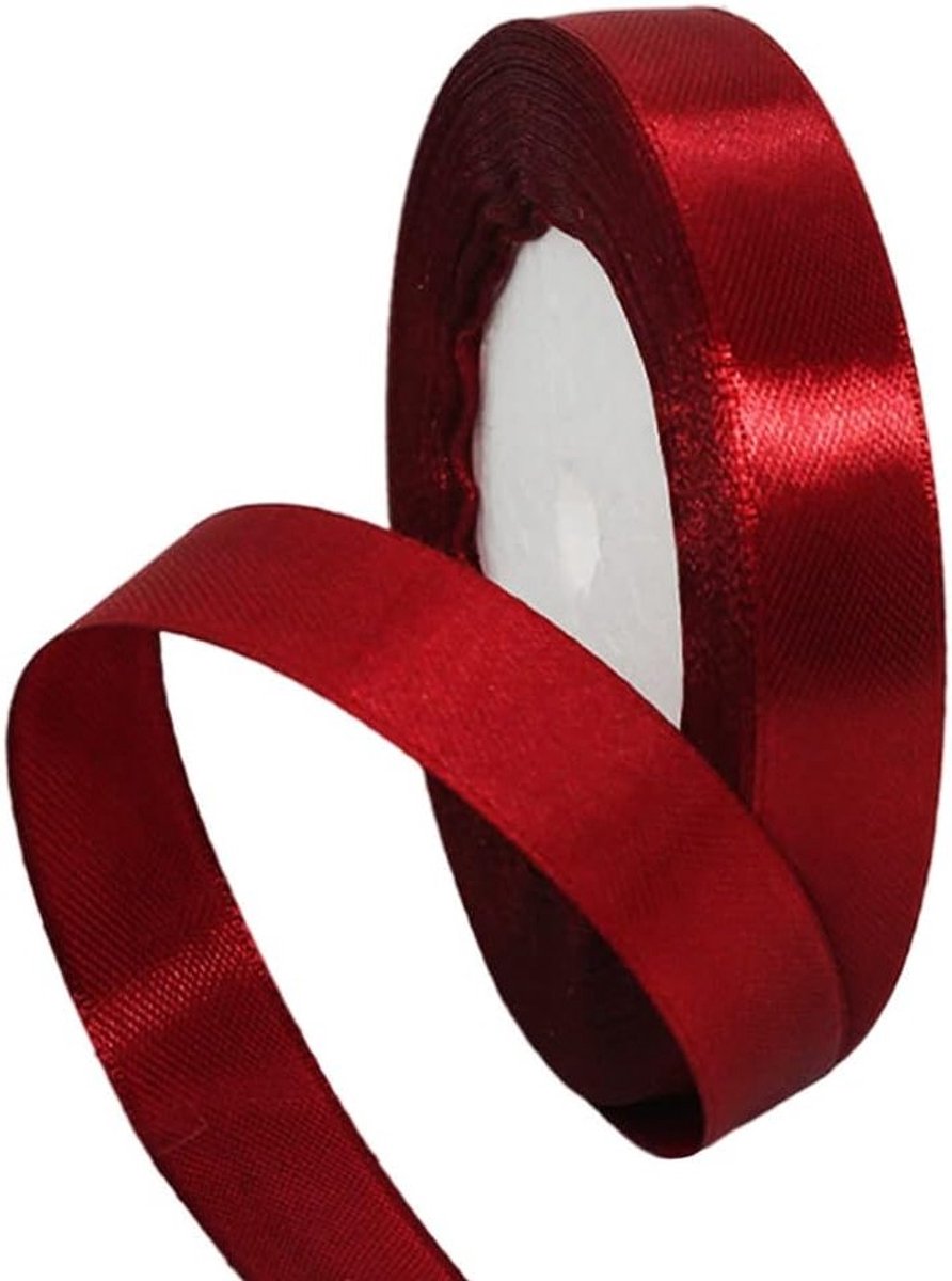Dieprode Dubbelzijdige Satijnen Lint van 15mm voor Cadeauverpakking, 22M - Ideaal voor Feestdecoratie, Bruiloften en Creatieve Knutselprojecten