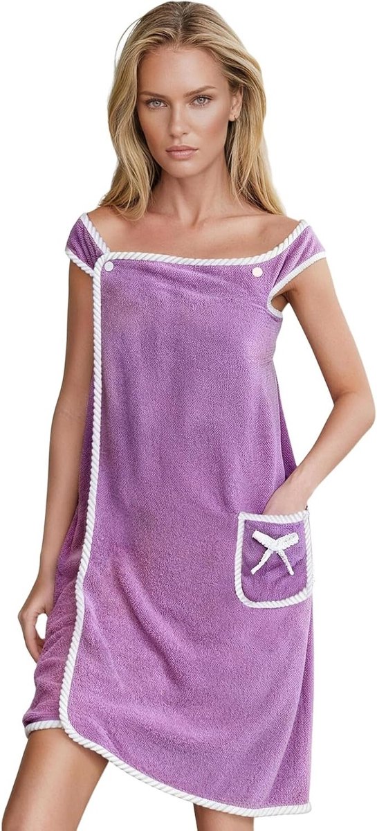 Draagbare Badjas 80 x 145 cm, Sneldrogende Badjas voor Dames en Heren, Extra Zacht en Absorberend met Zakjes en Knopen voor Douche, Spa, Zwembad en Reizen