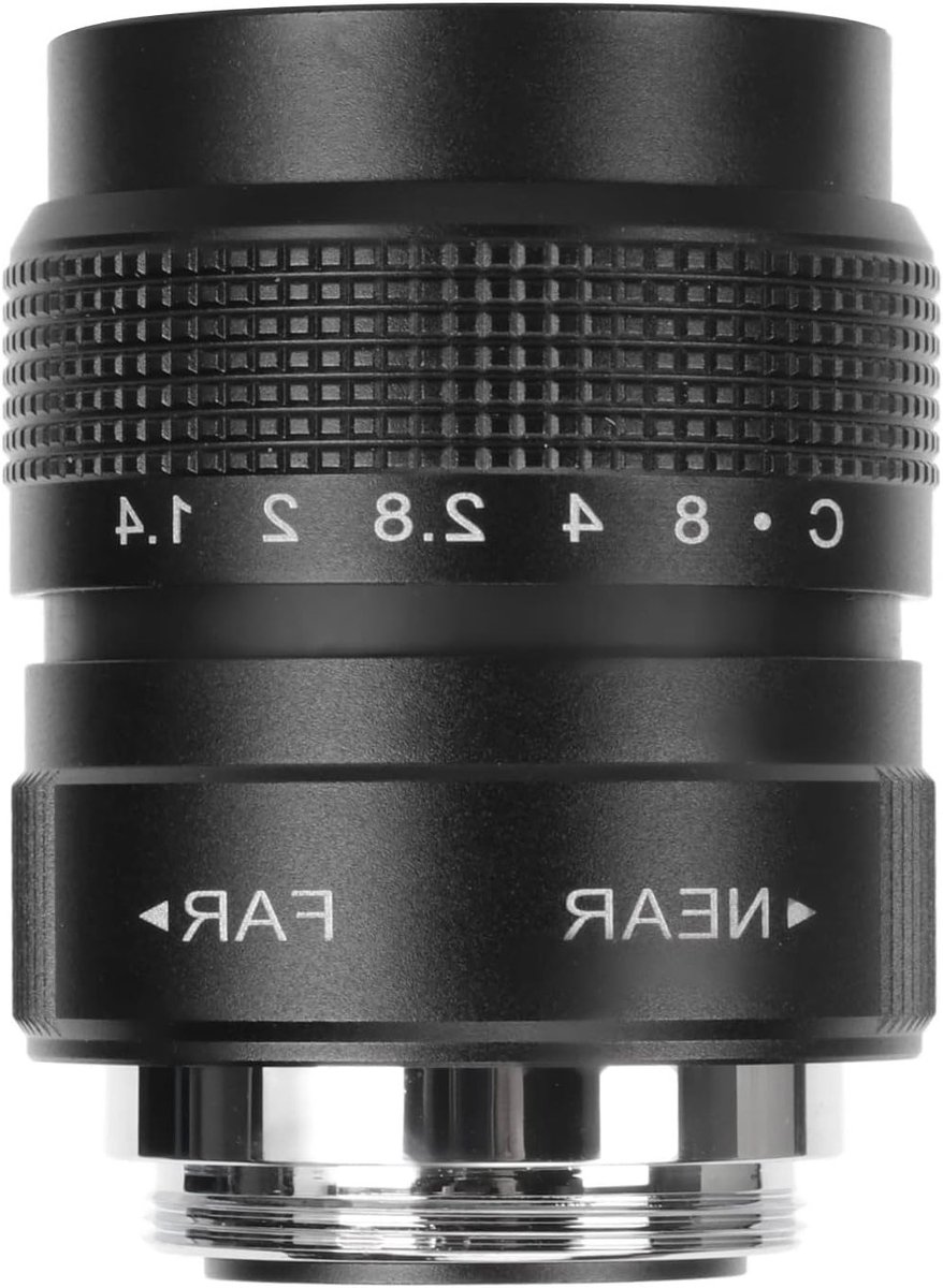 C-Mount CCTV Lens, Aluminum Alloy Housing Manual Adjustment Camera Lens with Low Distortion 25 Mm F1.4 Efficient Light Conduction Robust For Home Store (BLACK)