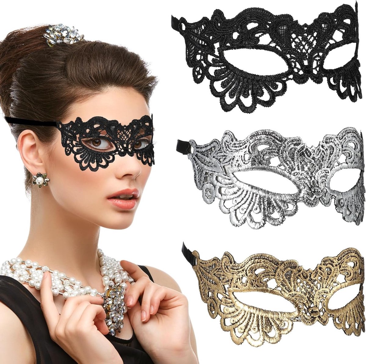3-delige Venetiaanse Lace Maskers voor Vrouwen - Sexy Oogmaskers voor Halloween en Carnaval Feestkostuums