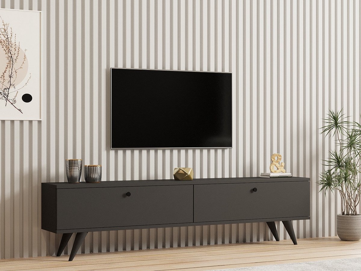 Asir - TV-standaard - Antraciet - 100% met melamine gecoat spaanplaat - 165 x 30 x 11,5 cm
