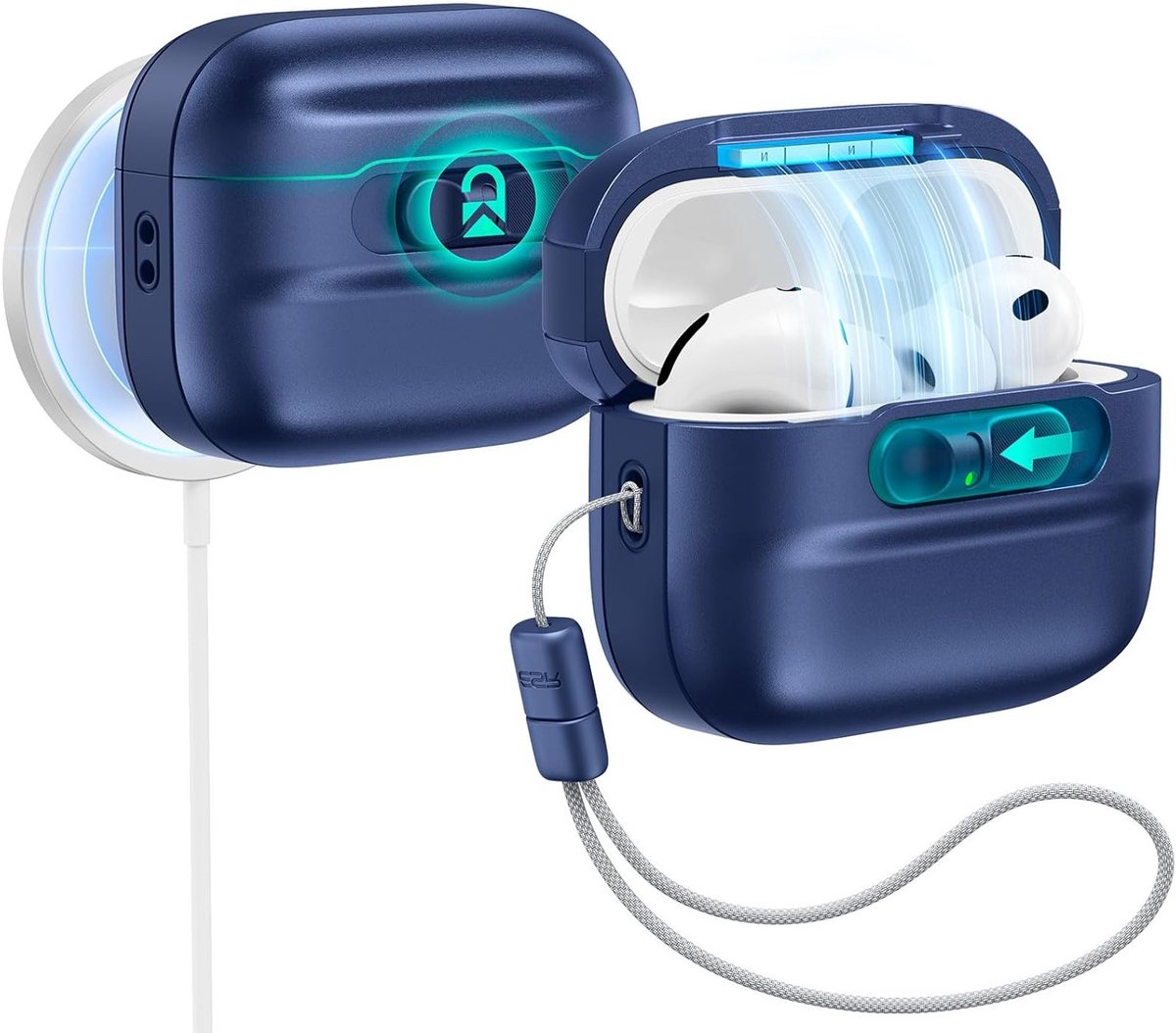 SnelShoppen - Beschermhoes voor AirPods Pro 3 Gen 2025 - USB-C & Lightning - MagSafe Compatibel - Valbescherming - Magneetsluiting - Pulse Serie - Bla