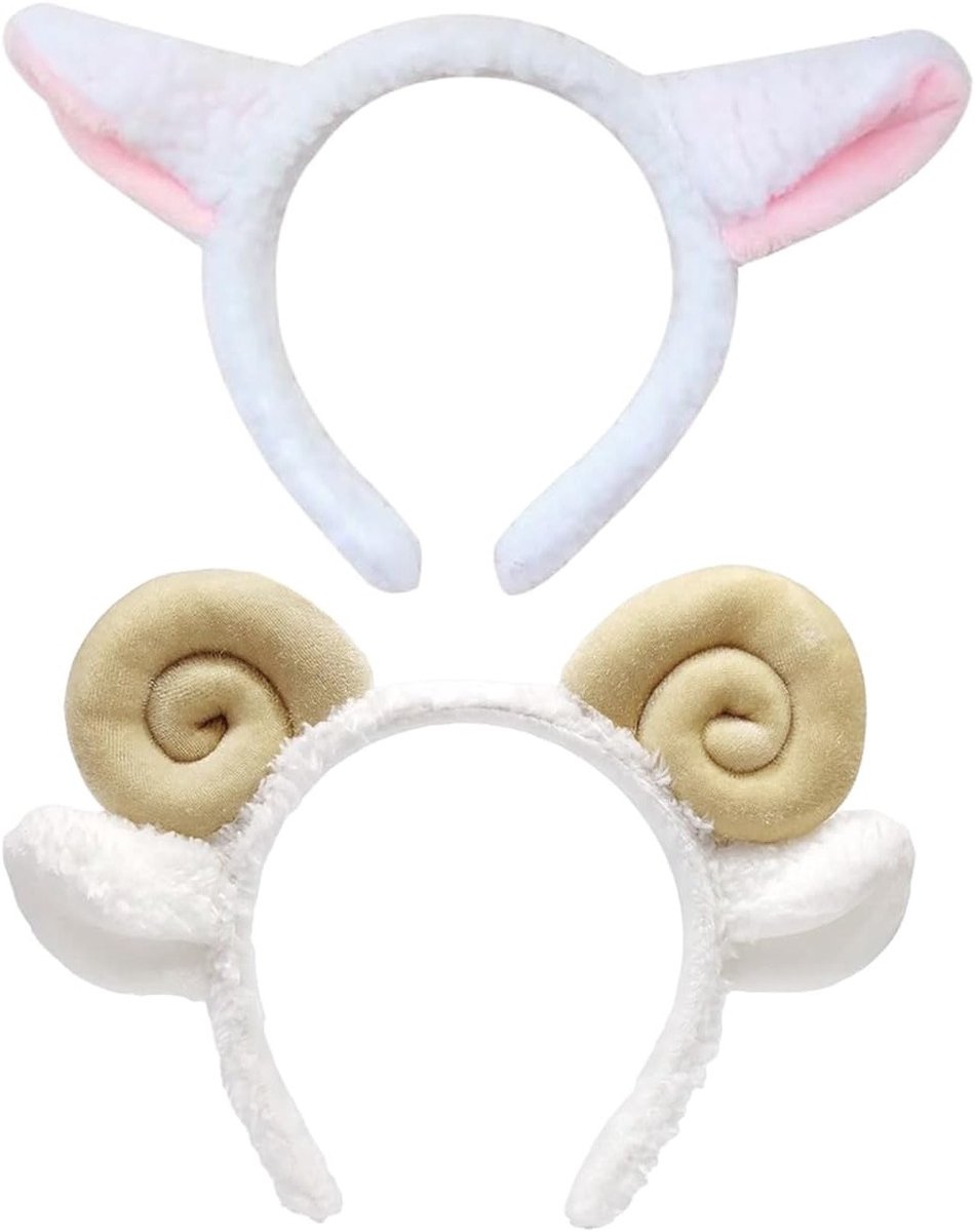 Schattige pluche schapenvacht staartbanden, 2-delige set voor cosplay en dierenfeestaccessoires, perfect voor creatieve kostuums.