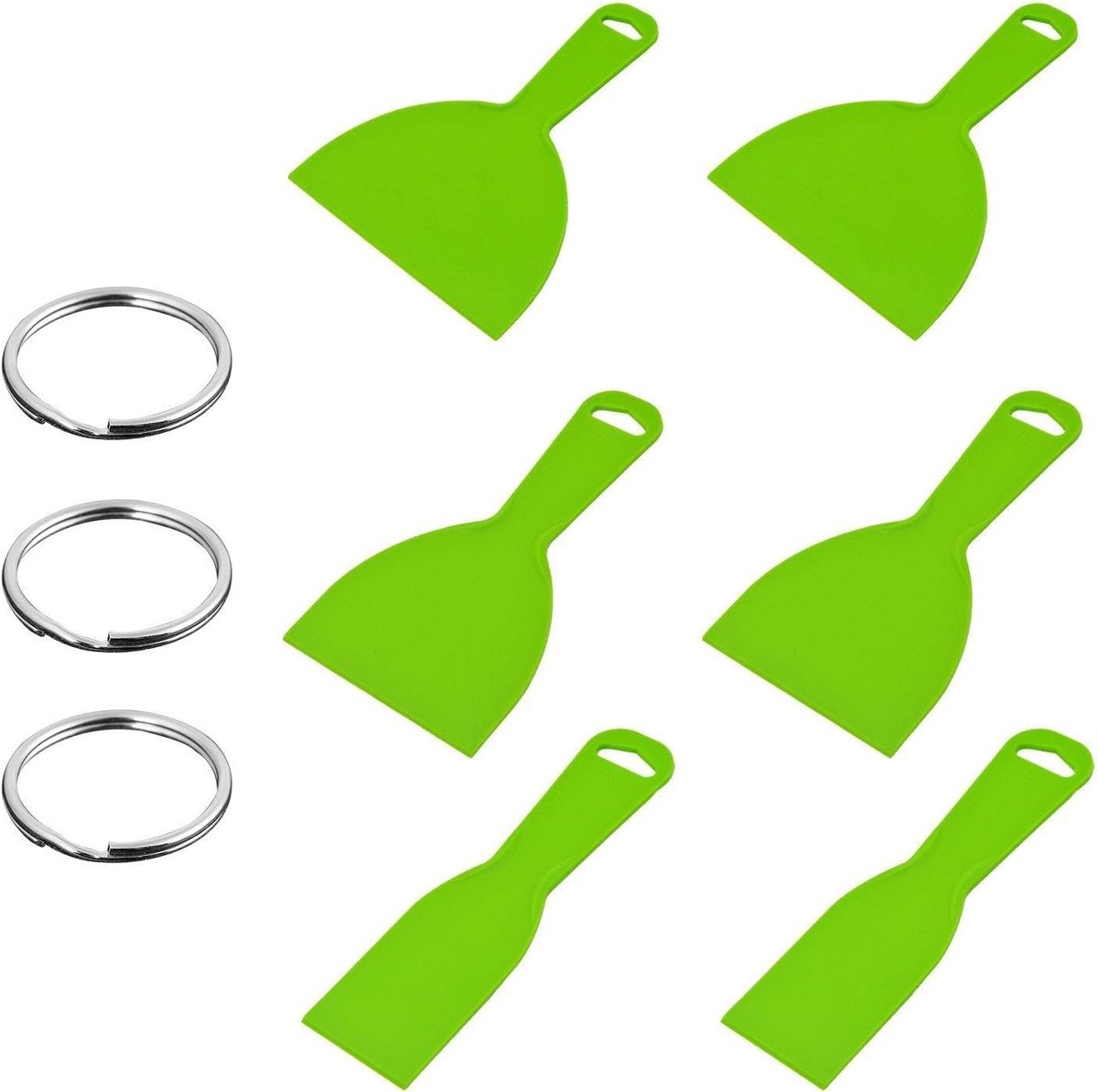 Set van 6 Groene Schrapers en 3 Sleutelhangers - Multifunctionele DIY Gereedschappen voor Kunst en Klussen
