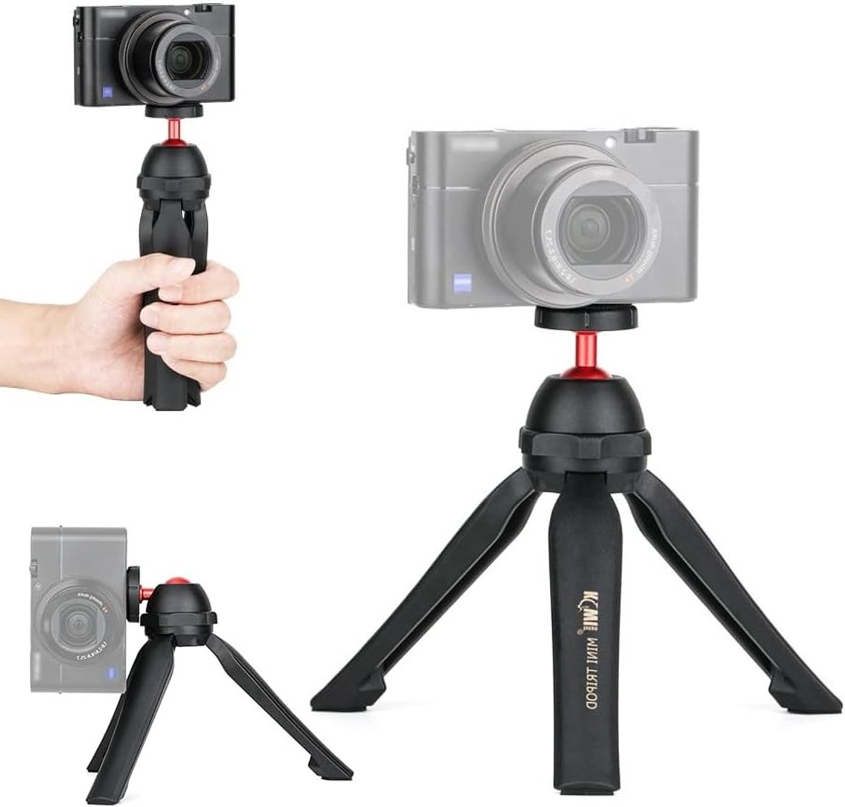 360° draaibare kantelbare balkop selfiestick handvat voor vlog camera's - Mini bureaustatief met LED-lampen