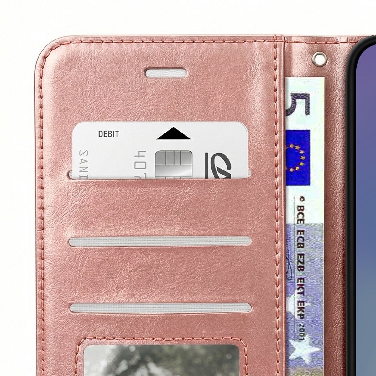 Mayaxess, Hoesje geschikt voor Galaxy A57 - Wallet Case met Koord & Stand, Champagneroze