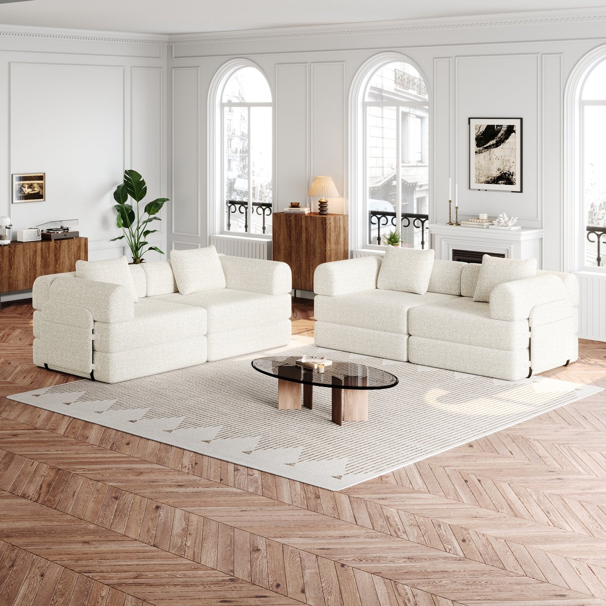 REDOM Slaapbank - 2-In-1 Met Opbergvak In Armleuning - Modulair - Chenille - Beige - 183,8