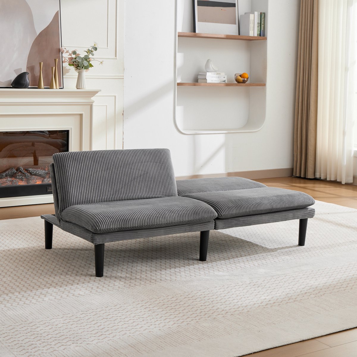 REDOM Slaapbank + Bank - 3-standen rugleuning - Ruimtebesparend - Moderne bank voor woonkamer - Fluweel met ribstructuur - Grijs - 168 x 86 x 67 cm