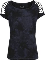Blauw tie-dye T-shirt met cut-out details op de schouders.