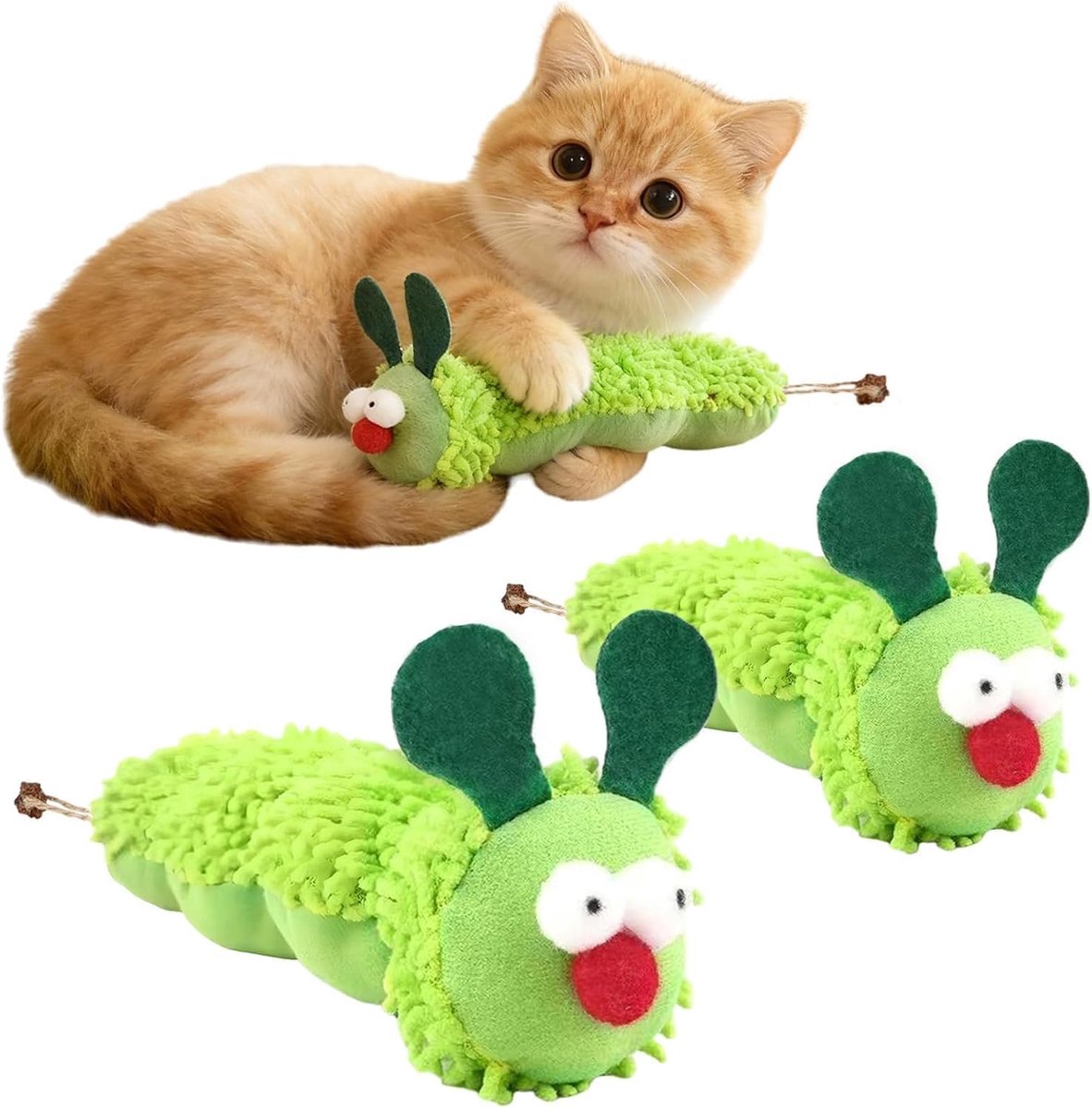 JeiibrZui 2 Stukken Kattenkruid Speelgoed - Interactieve Rupsen - Zacht Pluche Kussen - Tandverzorging Voor Binnenkatten - Natuurlijk Katnip Voor Actief Spelen En Ontspanning