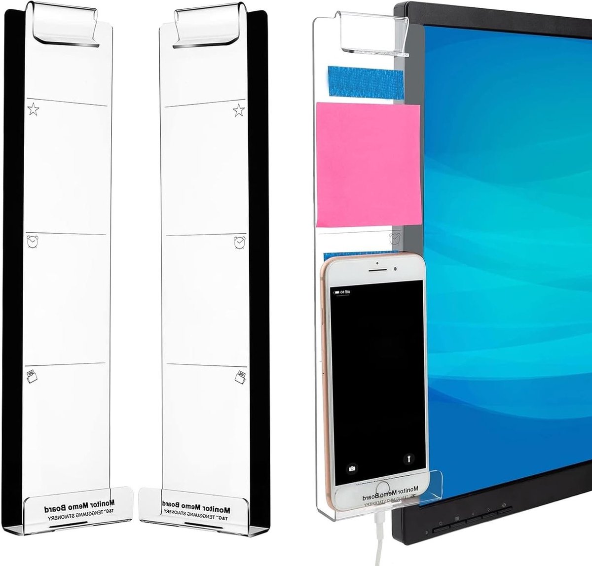 Transparante acryl memo borden set van 2 – 30x8x3 cm – notitiebord voor monitor – antislip ontwerp – herbruikbaar – ideaal voor kantoor en studiegebruik