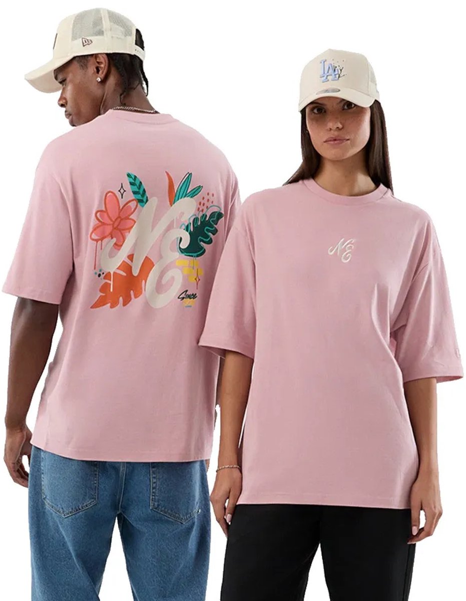 New Era Floral T-shirt Met Korte Mouwen M Man Zwart