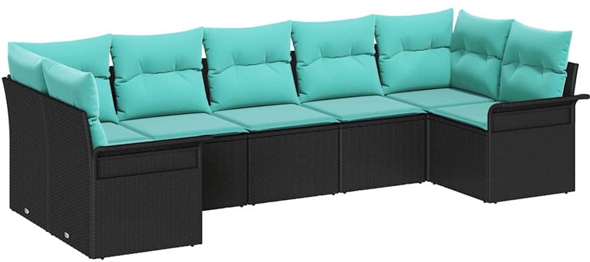 vidaXL Tuinbank - Set - 7 - st - Zwart - Poly - rattan