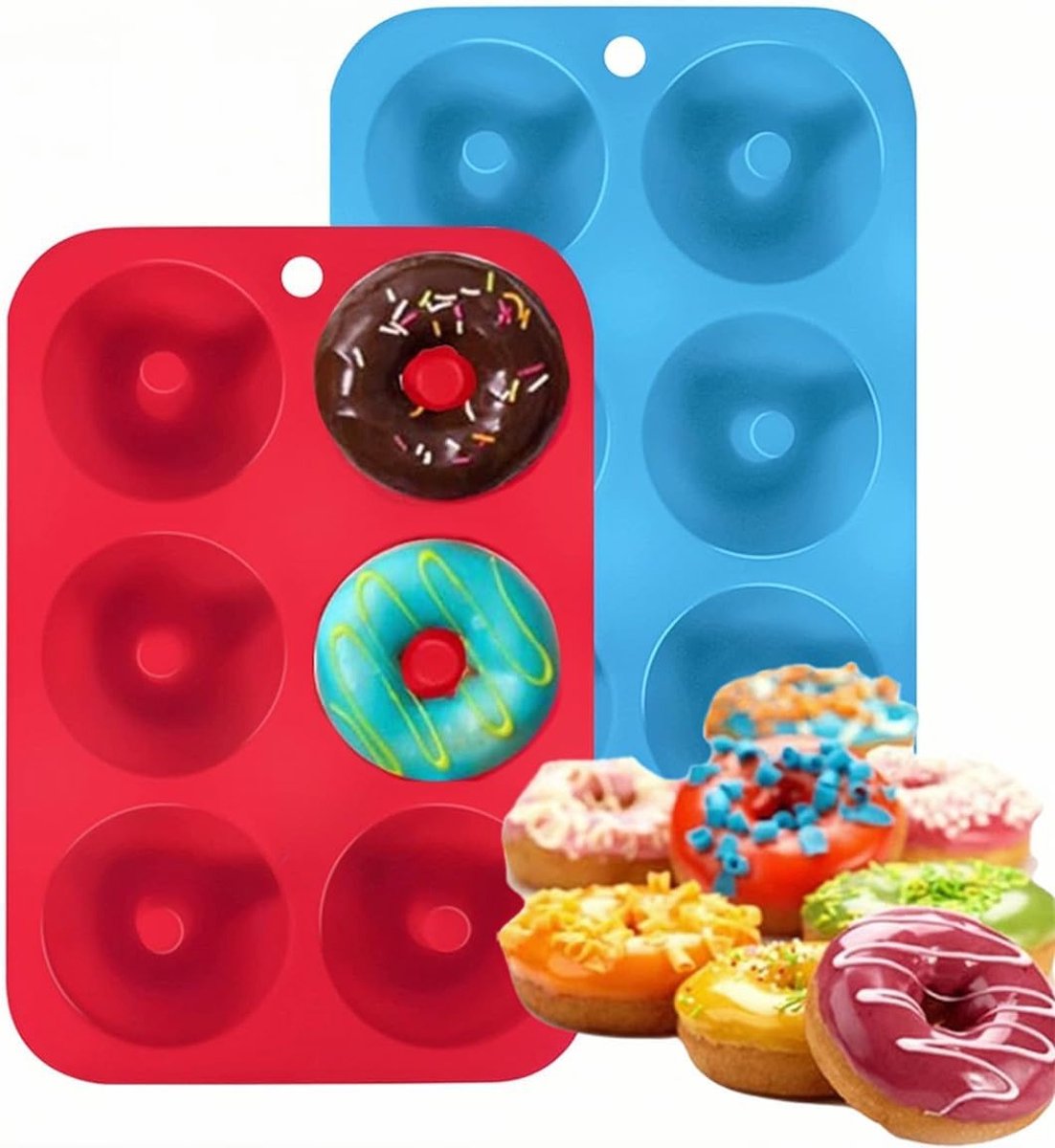 2 Pack Silicone Donut Bakvormen - Non-Stick, BPA Vrij, Geschikt voor 6 Volledige Donuts, Muffins en Bagels - Makkelijk Schoon te Maken, Oven- en Vaatwasserbestendig