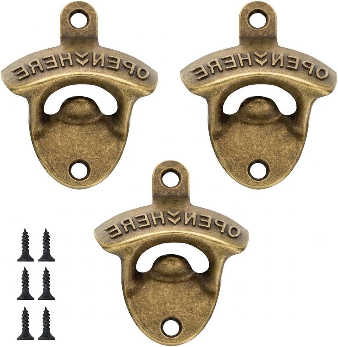 Muurflesopener van Zinklegering in Brons, Perfect voor Bars, Keukens en Huizen (2 Stuks)