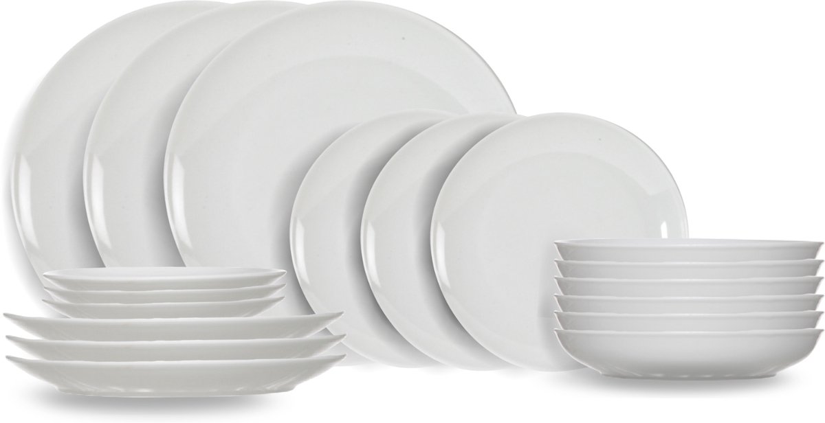 Cosy & Trendy Serviesset Toulouse Wit 18-delig – Servies Set 6 Personen – Modern Design Porselein – Vaatwasser- & Magnetronbestendig