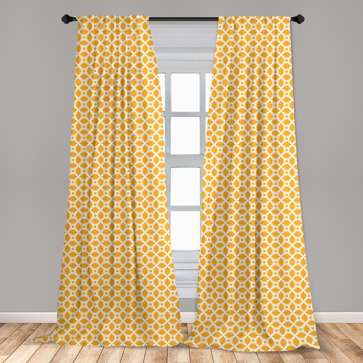 ABAKUHAUS Etnisch Raamgordijnen, Oosters Bloemen Tegel Lattice, Lichtgewicht decoratieve 2-delige set met roedezak, 2 stuks 75 cm B x 225 cm L, Oranje en wit