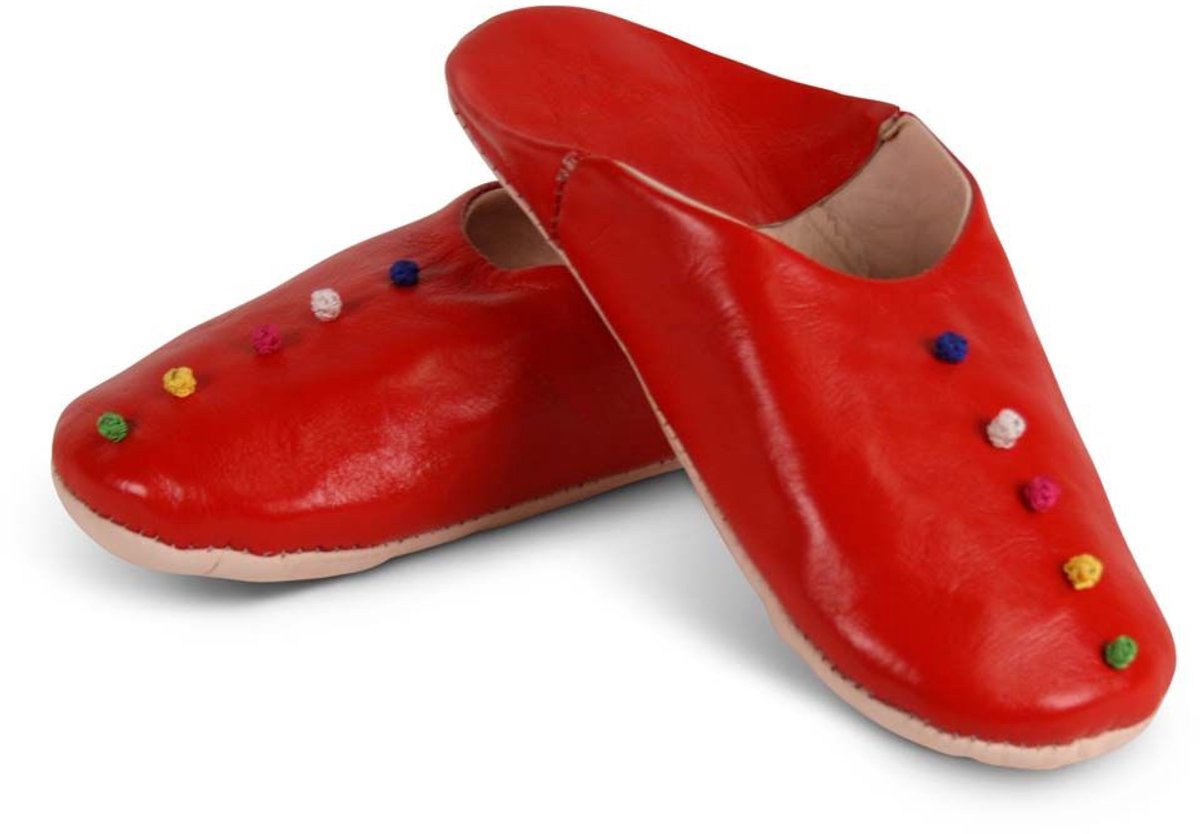 Safaary - Marokkaanse sloffen Pompons Rood - Maat 36