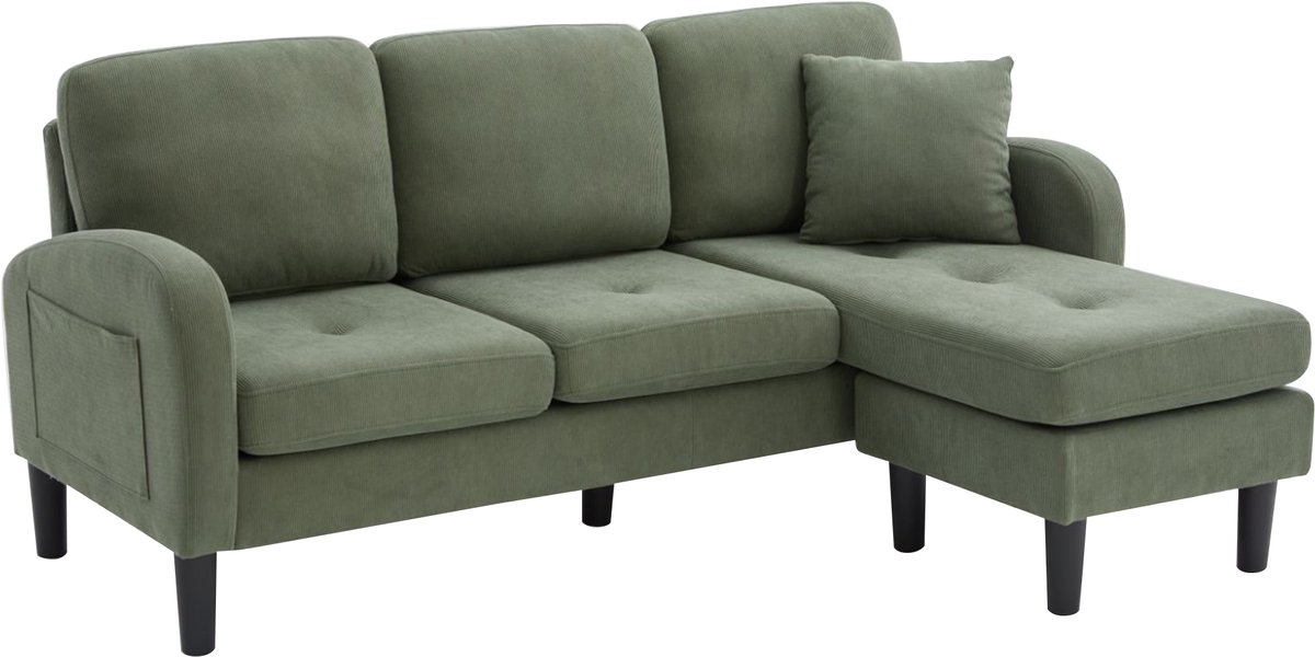 REDOM Hoekbank - 3-Zits Modulair - L-Vormig - Voor Woonkamer - Ribstof - Groen - 166 X 118 X 77 Cm