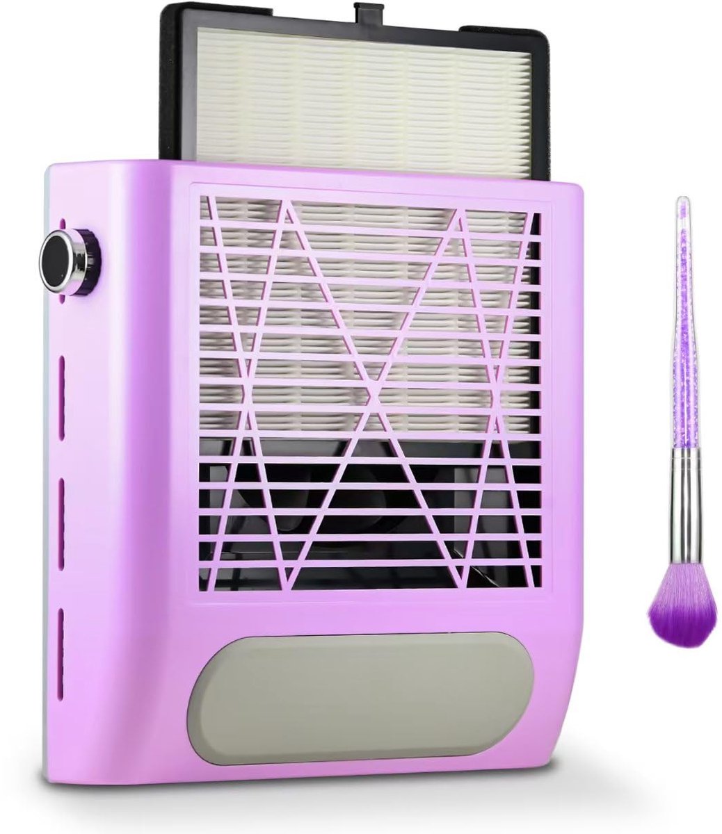 Nagelstofafzuiger 80W – Krachtige Elektrische Nail Dust Collector – Met Herbruikbaar Filter en Borstel – Instelbare Nagelstofzuiger voor Acryl, Gel en Polijsten