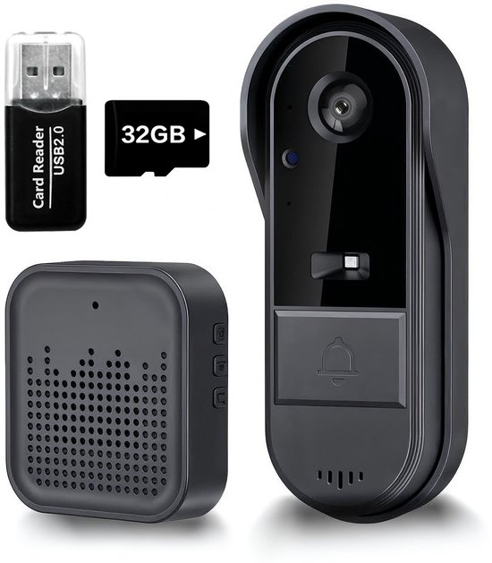 Video deurbel met camera - Slimme draadloze deurbel met 2.4Ghz Wifi - Deurbel Draadloos Incl SD-kaart en Reader