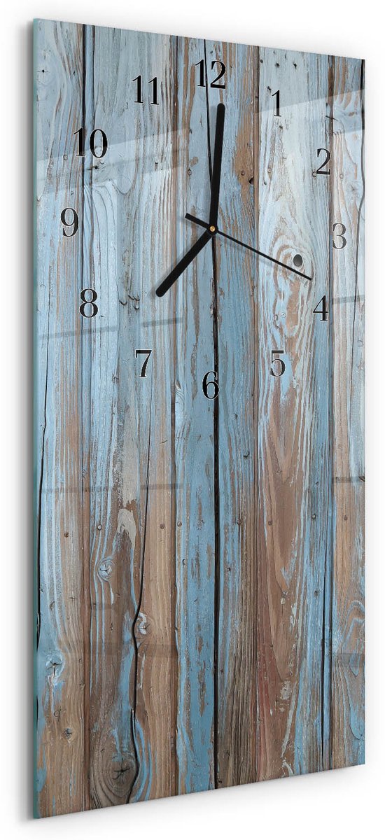 TULUP Wandklok - Hout Glazen Klok Met Print - 30x60 cm - Veelkleurig Moderne Glazen Wandklok - Zwarte Handen - Rechthoekige Wandklok - Wandklok Glas Met Motief - Decoratieve Glazen Klok