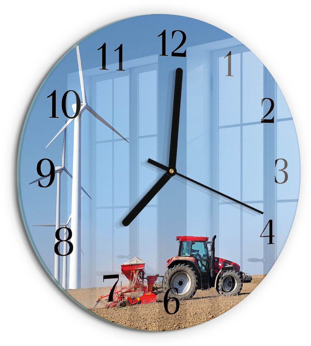 TULUP Wandklok - Tractorveld Moderne Wandklok Glas - 30fi cm - Veelkleurig Wandklok Glas Decoratie - Zwarte Handen - Ronde Wandklok - Moderne Wandklok Glas - Wandklok Glas Decoratie Veelkleurig - Tractorveld