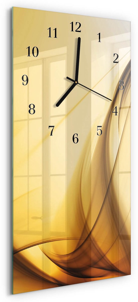 TULUP Wandklok - Abstractie Wandklok Glas Met Motief - 30x60 cm - Beige Decoratieve Glazen Klok - Zwarte Handen - Rechthoekige Wandklok - Glazen Wandklok Design - Klok Glas Met Opdruk Beige - Abstractie