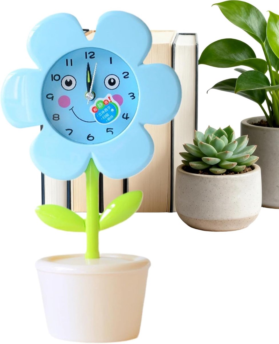 Wekker Bloemenvaas - Decoratieve Klok - Rustige Slaap - Stil Audioapparaat - 15cm Breed - Blauw