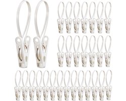 Wasknijpers met Touw - Mini Knijpers Ophangsysteem - Kleding Droog Houdend - Ruimtebesparende Organizer - 30 stuks - Wit