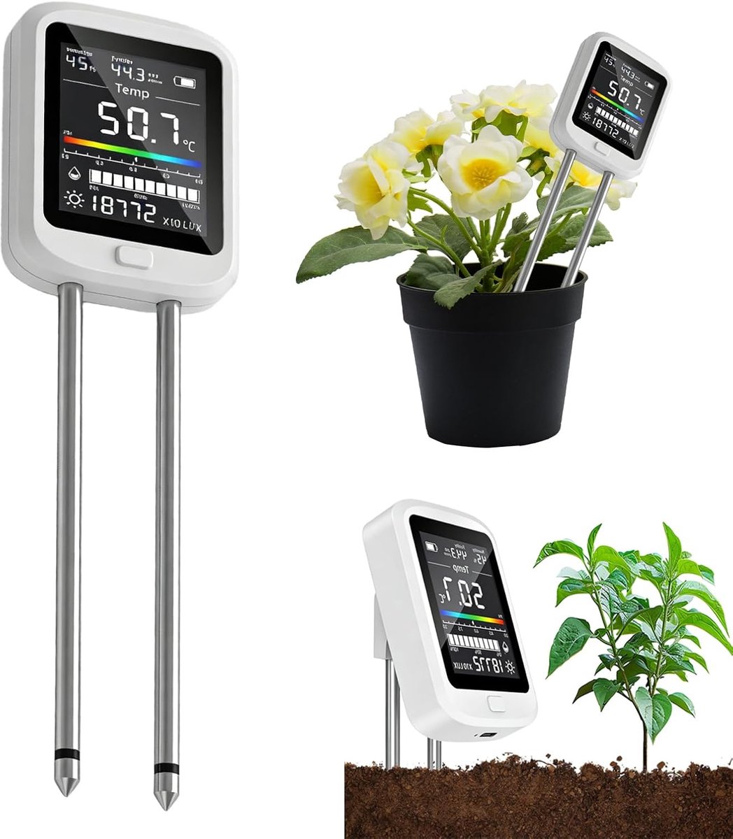 pH Meter Bodem - Plantenmeter Vochtigheid - Planten Verzorgen - 6-in-1 Metingen - 24 cm - Wit